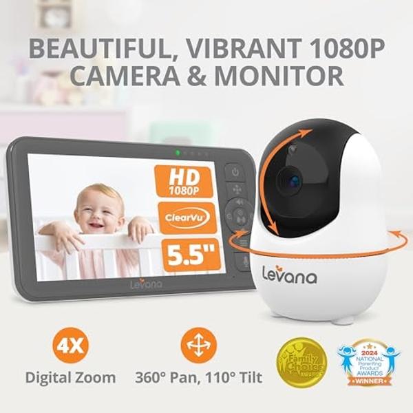 Video Baby Monitor with Camera and Audio, 3.2Inch LCD Display, Infrared Night Vision, Two-Way Audio and Room Temperature Monitoring,Lullaby,Sound Activated Screen