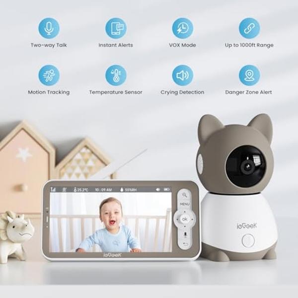 OKAIDI Video Baby Monitor with 2 Cameras, 2.4'' Portable Travel Screen, Baby Monitor No WiFi, 1000ft Long Range Transmission, Infrared Night Vision, VOX Mode, Baby Monitor with Cam