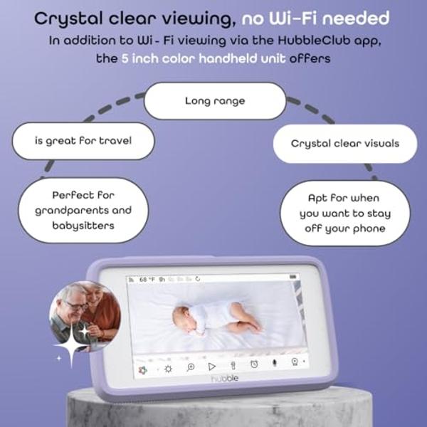 HUBBLE CONNECTED SkyVision Pro AI-Enhanced HD Smart Baby Monitor, 1 Camera, Parent Unit, Mounts, Smart Rollover & Cry Detection, AI Sleep Report, 2-Way Talk, Night Vision, Light & 
