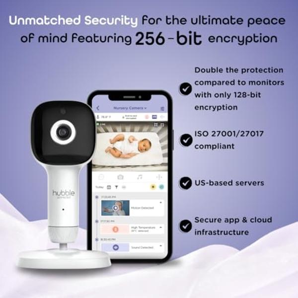 HUBBLE CONNECTED SkyVision Pro AI-Enhanced HD Smart Baby Monitor, 1 Camera, Parent Unit, Mounts, Smart Rollover & Cry Detection, AI Sleep Report, 2-Way Talk, Night Vision, Light & 