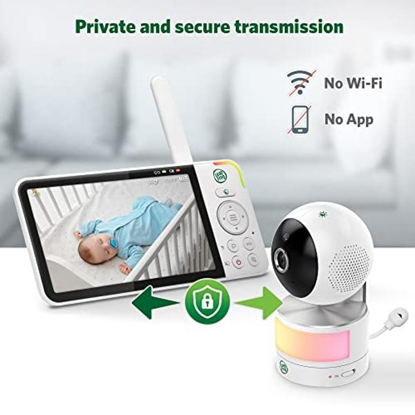 LeapFrog LF915-2HD Baby Monitor, 2 Cameras, 5” 720p Screen, 360° Pan-Tilt-Zoom, Color Night Vision, Night Light, Two-Way Intercom, Secured Transmission No WiFi