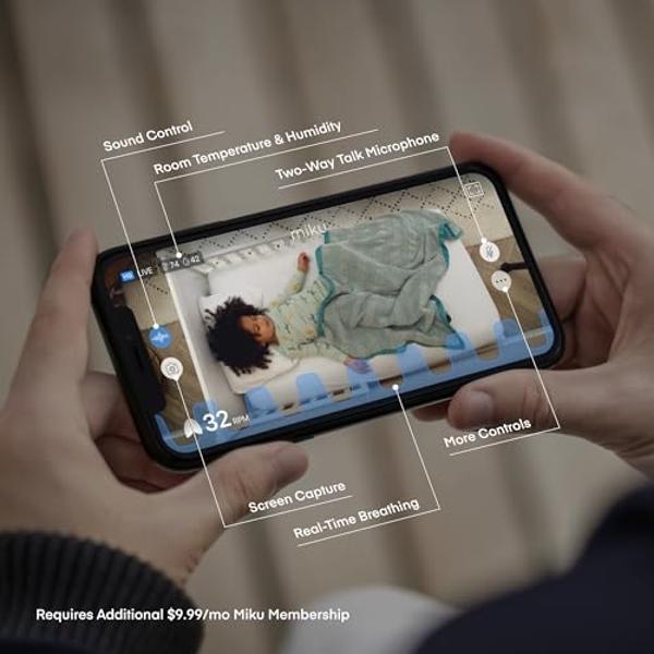 Miku Pro (Upgraded) Smart Baby Monitor Camera & Wall Mount, Real Time Breathing & Sleep Tracking, Contact Free, Instant Alerts, Safe Sleep, Requires Additional Monthly Membership