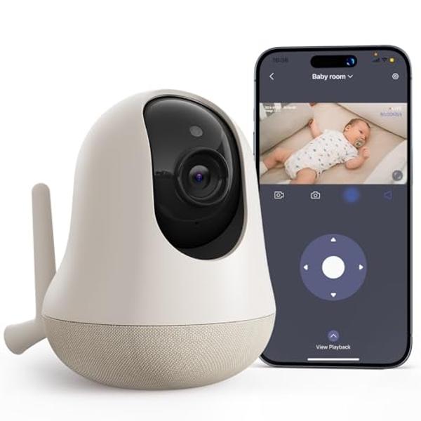 nooie Upgrade 5G Baby Monitor WiFi Smartphone, 2K Baby Camera Monitor 360 Pan & Tilt, HD Night Vision, Temperature Sensor, AI Motion Track, Two-Way Audio, Cry/Sound/Motion Detectio
