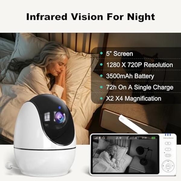 Elderly Monitors with Camera and Audio, Two-Way Talk Room Monitors for Elderly, Med Reminder Camera for Elderly Monitoring, Baby Monitors for Elderly Care and Caregivers, Video Mon