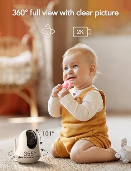 nooie Upgrade 5G Baby Monitor WiFi Smartphone, 2K Baby Camera Monitor 360 Pan & Tilt, HD Night Vision, Temperature Sensor, AI Motion Track, Two-Way Audio, Cry/Sound/Motion Detectio