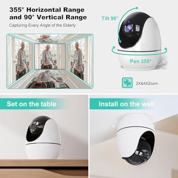 Elderly Monitors with Camera and Audio, Two-Way Talk Room Monitors for Elderly, Med Reminder Camera for Elderly Monitoring, Baby Monitors for Elderly Care and Caregivers, Video Mon