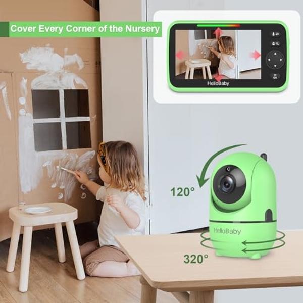 HelloBaby Upgrade Baby Monitor, 5'' Screen with 30-Hour Battery, Pan-Tilt-Zoom Video Baby Monitor with Camera and Audio, Night Vision, VOX, 2-Way Talk, 8 Lullabies and 1000ft Range