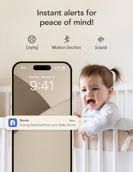 nooie Upgrade 5G Baby Monitor WiFi Smartphone, 2K Baby Camera Monitor 360 Pan & Tilt, HD Night Vision, Temperature Sensor, AI Motion Track, Two-Way Audio, Cry/Sound/Motion Detectio