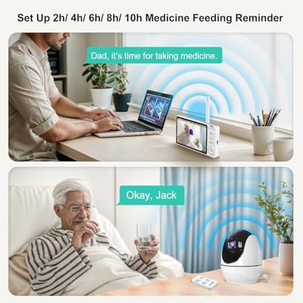 Elderly Monitors with Camera and Audio, Two-Way Talk Room Monitors for Elderly, Med Reminder Camera for Elderly Monitoring, Baby Monitors for Elderly Care and Caregivers, Video Mon