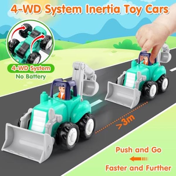 ORWINE Toy Cars for 1 Year Old Boy, Inertia Toy Trucks, Early Educational Boy Toys Baby Toys 12-18 Months, Push and Go Cars Gifts for 1 Year Old Boys, Construction Vehicles Toddler