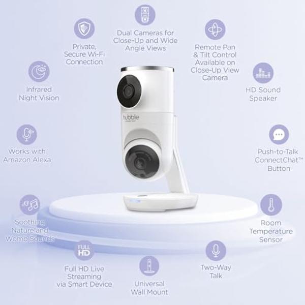 HUBBLE CONNECTED Nursery Pal Dual Vision Smart Camera Wi-Fi Enabled Baby Monitor with AI Motion Tracking, Plus Preloaded Soothing Sounds, Lullabies, and Stories, White