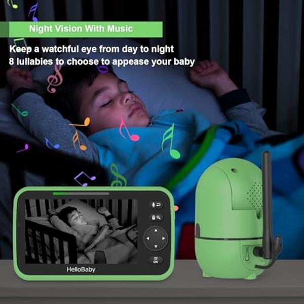 HelloBaby Upgrade Baby Monitor, 5'' Screen with 30-Hour Battery, Pan-Tilt-Zoom Video Baby Monitor with Camera and Audio, Night Vision, VOX, 2-Way Talk, 8 Lullabies and 1000ft Range