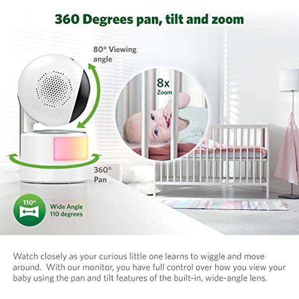 LeapFrog LF915-2HD Baby Monitor, 2 Cameras, 5” 720p Screen, 360° Pan-Tilt-Zoom, Color Night Vision, Night Light, Two-Way Intercom, Secured Transmission No WiFi