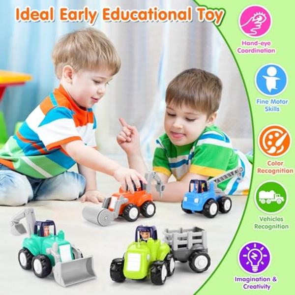 ORWINE Toy Cars for 1 Year Old Boy, Inertia Toy Trucks, Early Educational Boy Toys Baby Toys 12-18 Months, Push and Go Cars Gifts for 1 Year Old Boys, Construction Vehicles Toddler