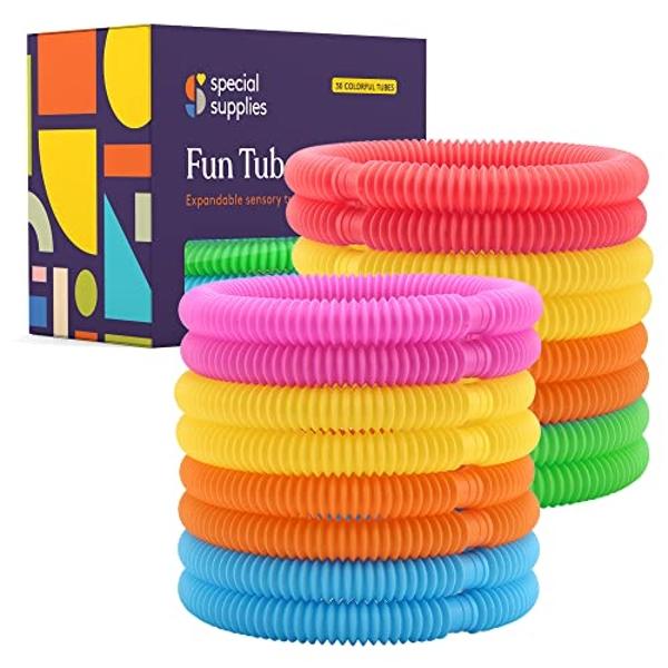 Special Supplies Fun Pull and Stretch Tubes for Kids - Pop, Bend, Build, and Connect Toy, Provide Tactile and Auditory Sensory Play, Colorful, Heavy-Duty Plastic (30-Pack Primary C