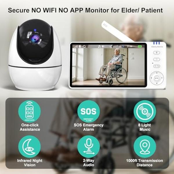 Elderly Monitors with Camera and Audio, Two-Way Talk Room Monitors for Elderly, Med Reminder Camera for Elderly Monitoring, Baby Monitors for Elderly Care and Caregivers, Video Mon