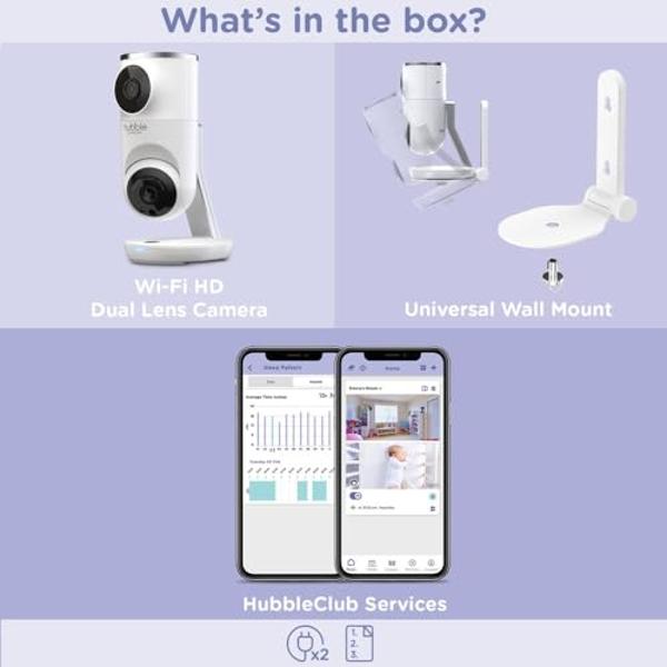 HUBBLE CONNECTED Nursery Pal Dual Vision Smart Camera Wi-Fi Enabled Baby Monitor with AI Motion Tracking, Plus Preloaded Soothing Sounds, Lullabies, and Stories, White