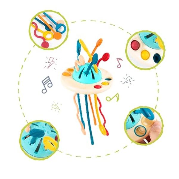 Kirro Funny Puller Montessori Pull String Toy – Food Grade Silicone Pull String Toy for Babies 18+ Months –Toddler Busy Toy for Car, Airplane, Home – Fun and Educational Sensory To