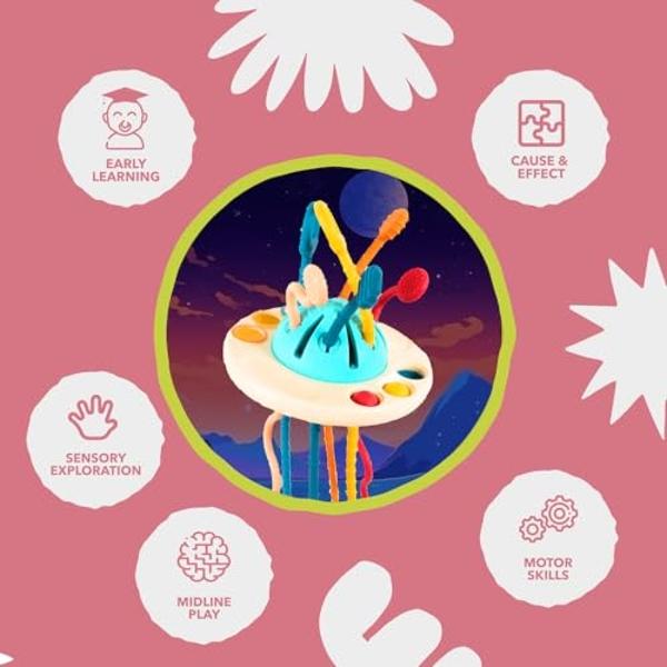 Kirro Funny Puller Montessori Pull String Toy – Food Grade Silicone Pull String Toy for Babies 18+ Months –Toddler Busy Toy for Car, Airplane, Home – Fun and Educational Sensory To