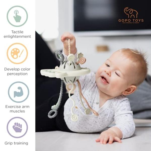 GOPO TOYS Montessori Toys for 18+ Months Old - Baby Sensory Toys for Boys and Girls - Silicone Pull String Activity Toy for Toddlers - Learning & Educational Toys for Kids - Babies