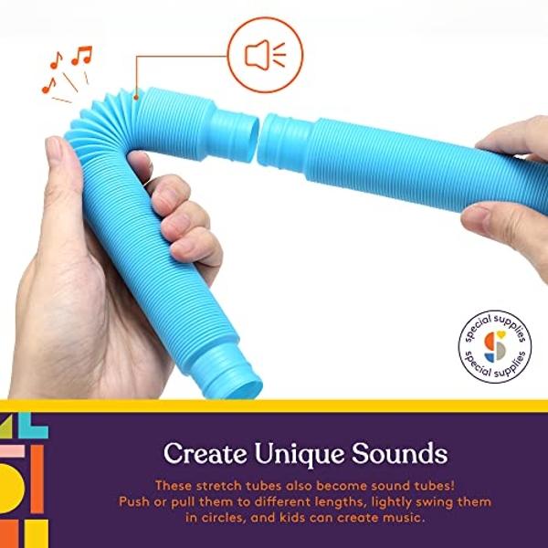 Special Supplies Fun Pull and Stretch Tubes for Kids - Pop, Bend, Build, and Connect Toy, Provide Tactile and Auditory Sensory Play, Colorful, Heavy-Duty Plastic (30-Pack Primary C