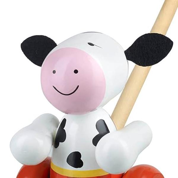 Orange Tree Toys: Push Along: Cow- Wooden Toy, Colorful Wheeled Character w/Handle, Encourage First Steps, Push & Pull, Toddler & Kids, Ages 1+