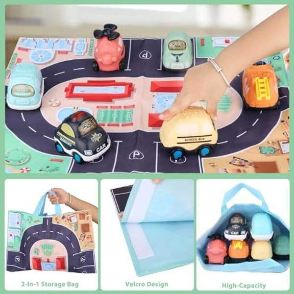 Baby Car Toy for 1 Year Old Boy, Push and Go Cars Toy with Play Mat/Storage Bag for Toddlers Toys Age 1-2,Baby Toys 12-18 Months,1 Year Old Boy Christmas Birthday Gift for Infant T