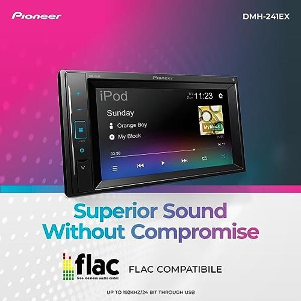 Pioneer DMH-241EX Digital Multimedia Receiver, 6.2” Resistive Touchscreen, Double-DIN, Built-in Bluetooth and Weblink