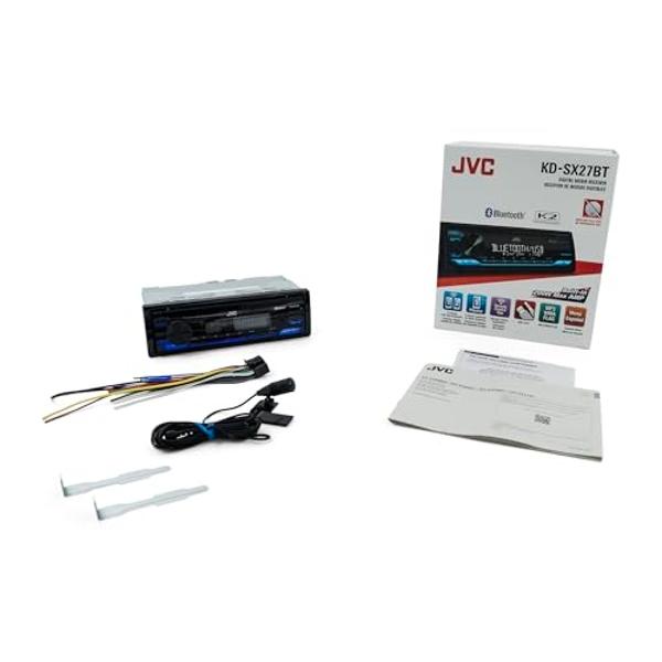 JVC KD-SX27BT Car Stereo with Bluetooth, 100W Digital Media Receiver, 1.5A USB to Charge Devices, Single DIN Head Unit, AM/FM, Aux-in, JVC Remote App