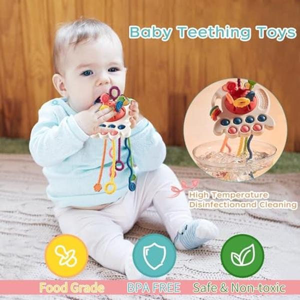 Oueyes Montessori Toys for Babies 6-12 12-18 Months Baby Sensory Teething Pull String Activity Toy for Toddlers 1-3 1 Year Old Girl Boy Gifts