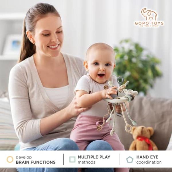 GOPO TOYS Montessori Toys for 18+ Months Old - Baby Sensory Toys for Boys and Girls - Silicone Pull String Activity Toy for Toddlers - Learning & Educational Toys for Kids - Babies