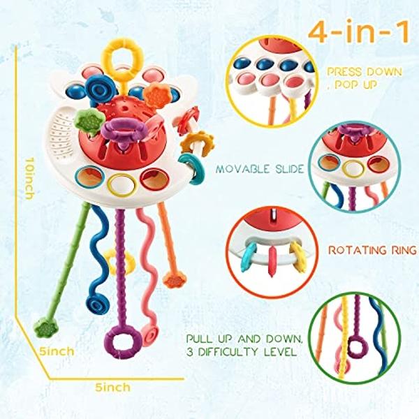 Oueyes Montessori Toys for Babies 6-12 12-18 Months Baby Sensory Teething Pull String Activity Toy for Toddlers 1-3 1 Year Old Girl Boy Gifts
