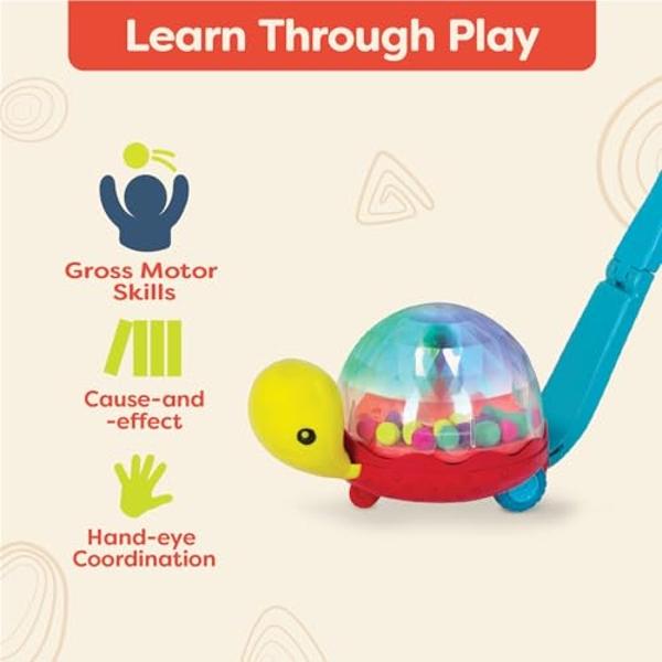 B. toys – Ball Popper & Walker – Push Toy for Baby, Toddler – Light-Up Turtle Toy for Crawling Or Walking – Removable Handle – 1 Year + – Walk ‘n’ POP!