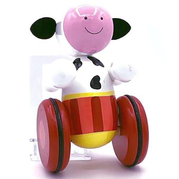 Orange Tree Toys: Push Along: Cow- Wooden Toy, Colorful Wheeled Character w/Handle, Encourage First Steps, Push & Pull, Toddler & Kids, Ages 1+