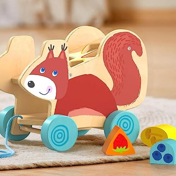 Orange Tree Toys: Push Along: Cow- Wooden Toy, Colorful Wheeled Character w/Handle, Encourage First Steps, Push & Pull, Toddler & Kids, Ages 1+