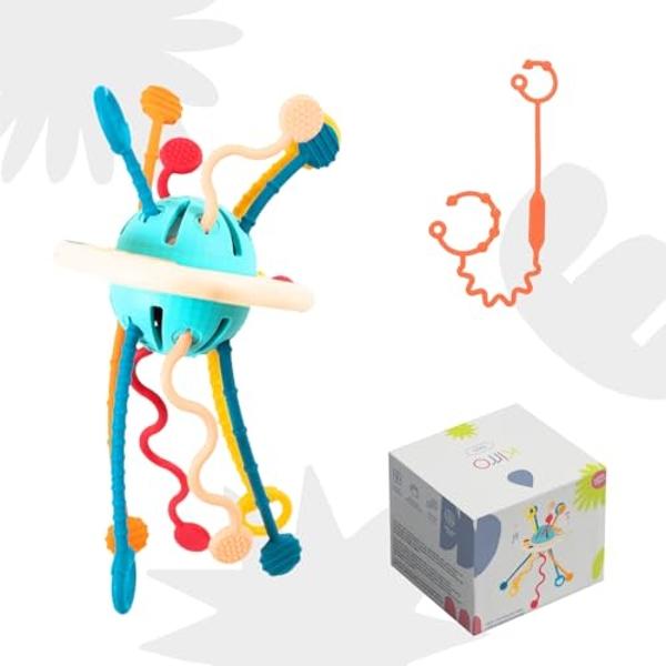 Kirro Funny Puller Montessori Pull String Toy – Food Grade Silicone Pull String Toy for Babies 18+ Months –Toddler Busy Toy for Car, Airplane, Home – Fun and Educational Sensory To