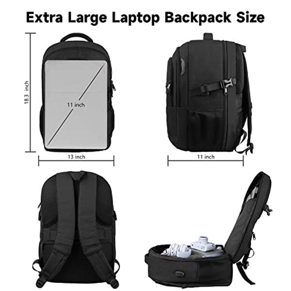 Travel Backpack, Large Carry on Backpack, 17 Inch Laptop Bag, Big Sturdy TSA-Friendly with USB Port College School Rucksack Bag, Gifts for Him Men Women, Black