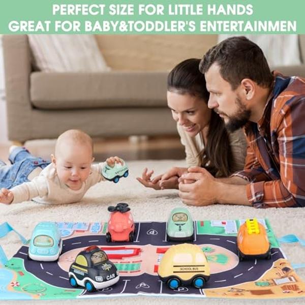 Baby Car Toy for 1 Year Old Boy, Push and Go Cars Toy with Play Mat/Storage Bag for Toddlers Toys Age 1-2,Baby Toys 12-18 Months,1 Year Old Boy Christmas Birthday Gift for Infant T