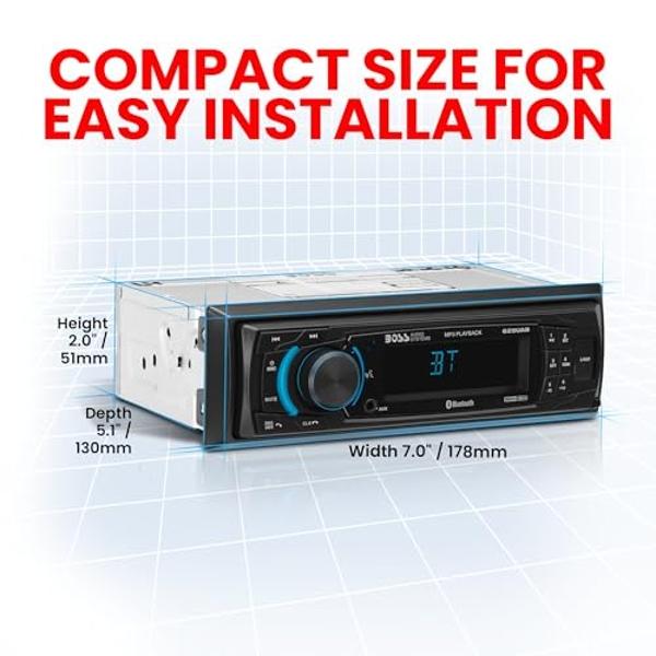 BOSS Audio Systems 611UAB Car Stereo System - Single Din, Bluetooth Audio and Calling Head Unit, Aux Input, USB, Mechless, No CD DVD Player, AM/FM Radio Receiver