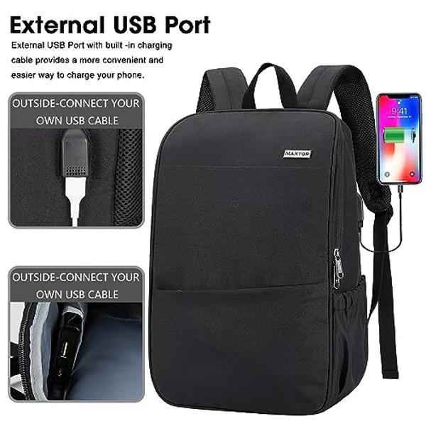 MAXTOP Deep Storage Laptop Backpack with USB Charging Port[Water Resistant] College Computer Bookbag Fits 15 Inch Laptop Black