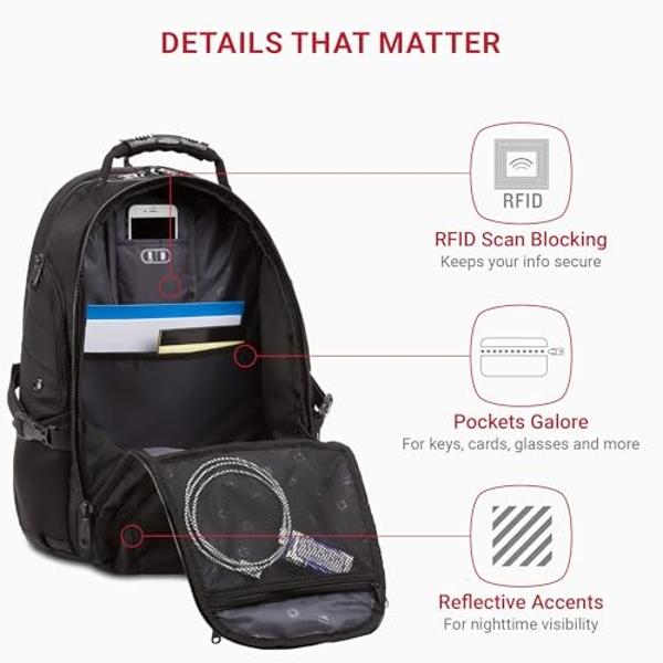 SwissGear 1900 Scansmart TSA 17 Laptop Backpack, Black/Black, 19-Inch