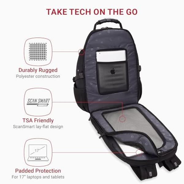 SwissGear 1900 Scansmart TSA 17 Laptop Backpack, Black/Black, 19-Inch