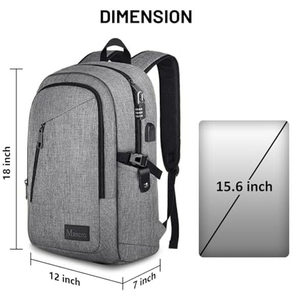 Mancro Laptop Backpack for Travel, Anti-theft Laptop Backpack for Men Business Backpack Work Daypack with USB Charging Port & Lock, Water Resistant Travel Computer Bag Daypack, Gre