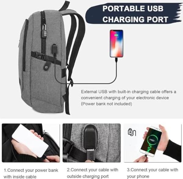 Mancro Laptop Backpack for Travel, Anti-theft Laptop Backpack for Men Business Backpack Work Daypack with USB Charging Port & Lock, Water Resistant Travel Computer Bag Daypack, Gre