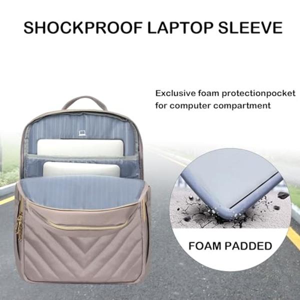VANKEAN 15.6 Inch Laptop Backpack for Women Work Bag Fashion with USB Port, Waterproof Stylish Travel Bags Casual Daypacks for College, Business, Light Dusty Pink