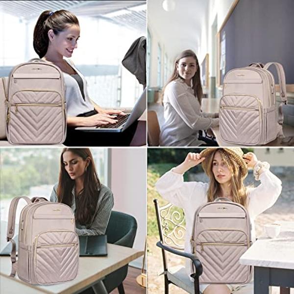 VANKEAN 15.6 Inch Laptop Backpack for Women Work Bag Fashion with USB Port, Waterproof Stylish Travel Bags Casual Daypacks for College, Business, Light Dusty Pink