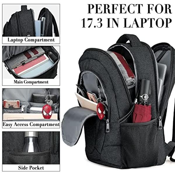 BIKROD Travel Laptop Backpack, 17 Inch Extra Large School Backpacks for Teen Boys and Girls, Black Water Resistant Women Back Pack, Business Men Sturdy Computer Bag with USB Chargi