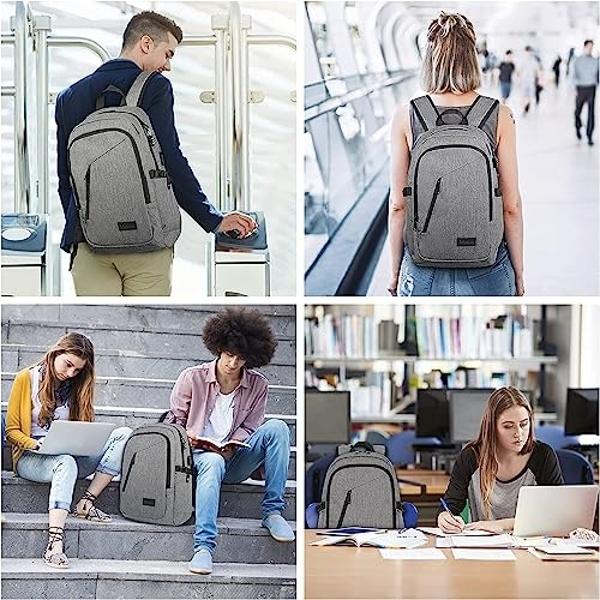 Mancro Laptop Backpack for Travel, Anti-theft Laptop Backpack for Men Business Backpack Work Daypack with USB Charging Port & Lock, Water Resistant Travel Computer Bag Daypack, Gre