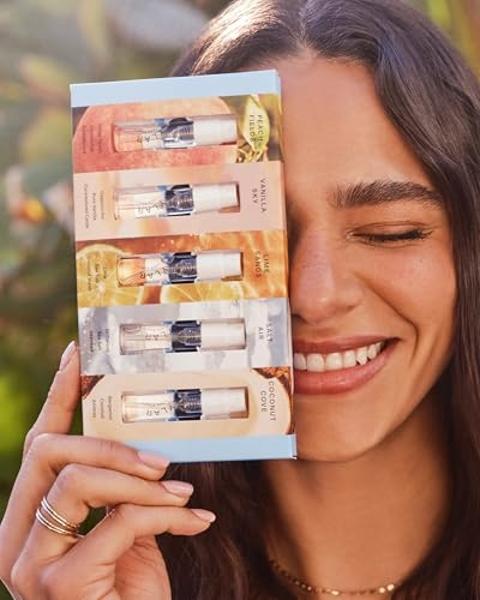 Skylar Eau de Parfum Discovery Spray Sampler Gift Set - Hypoallergenic & Clean Perfume for Women & Men- Peach Fields- Vanilla Sky, Lime Sands, Salt Air, Coconut Cove - 5 1.5mL Spra