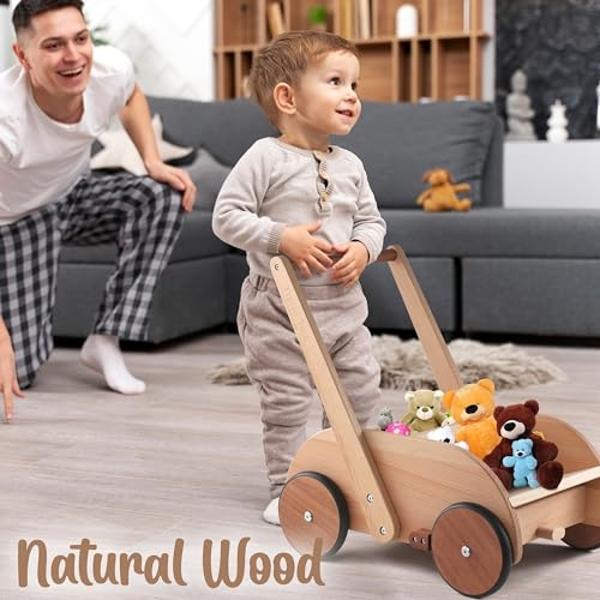 Tiptoe Toys 2-in-1 Wooden Baby Walker with Sit-to-Stand Learning | with Adjustable Seat & Speed | Baby Walker Push Toy in Natural Wood for Babies 6-12 Months up to 3 Years for Infa